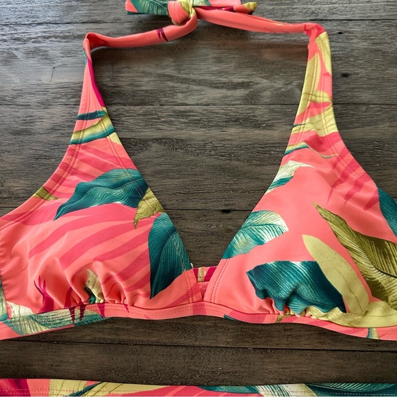 NWT Kona Sol Medium 8-10 Coral Floral Print Bikini Set Halter Swimsuit Swim New - Picture 4 of 7
